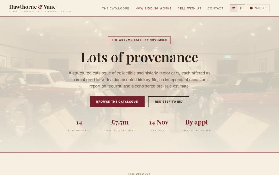 Hawthorne & Vane homepage preview